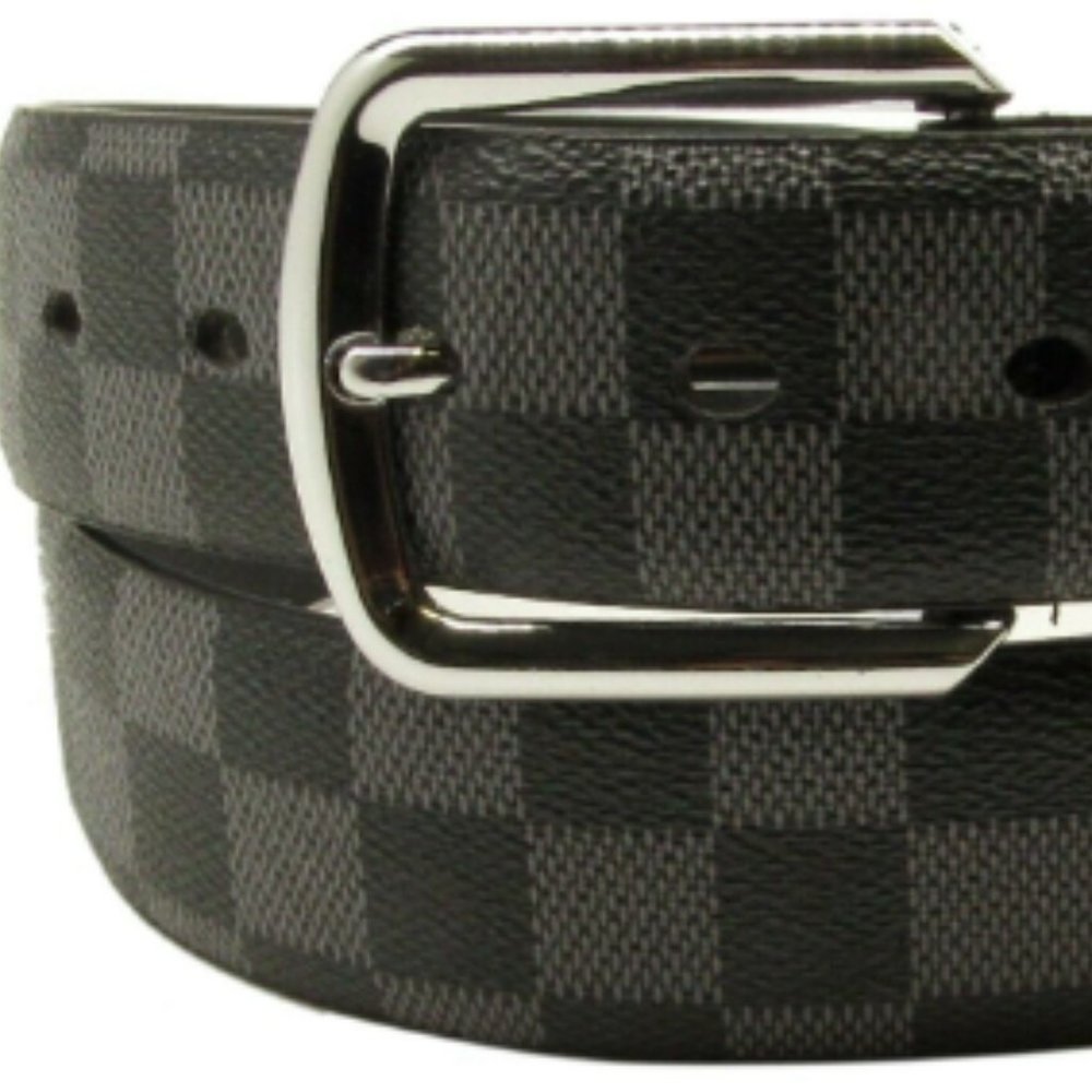Black & Gray Checkered Belt with Silver Buckle | Unisex Style